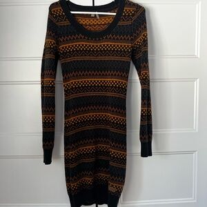 Element Black and Orange Patterned Long Sleeve Dress
